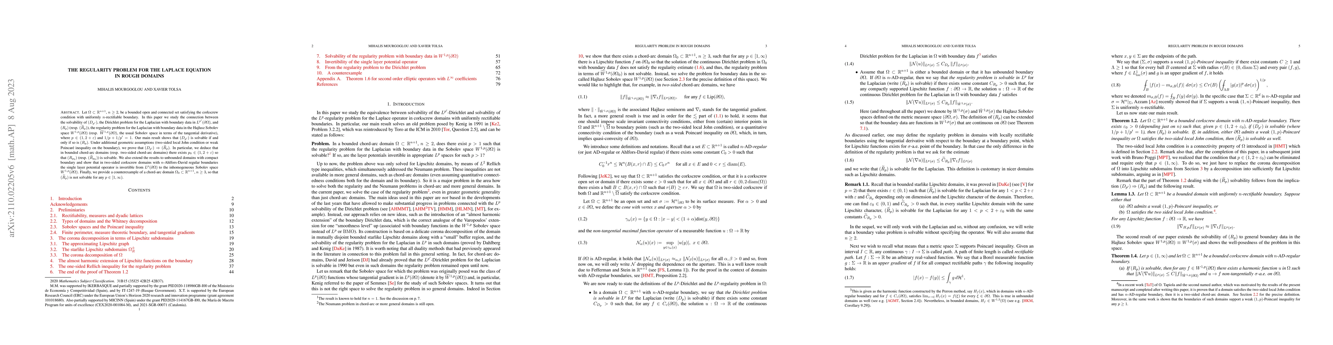 Thumbnail for The regularity problem for the Laplace equation in rough domains