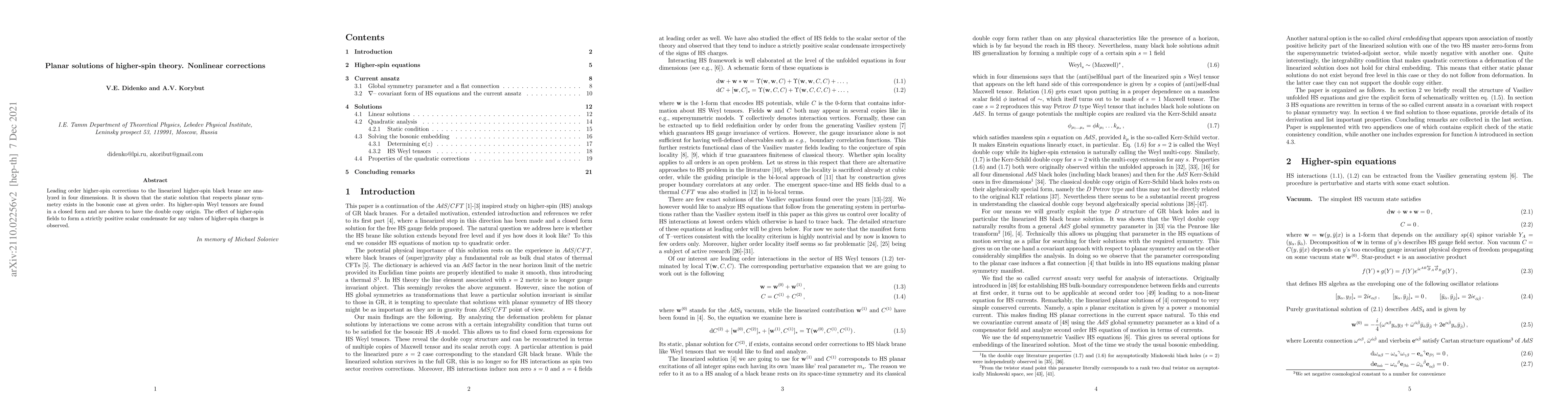 Thumbnail for Planar solutions of higher-spin theory. Nonlinear corrections