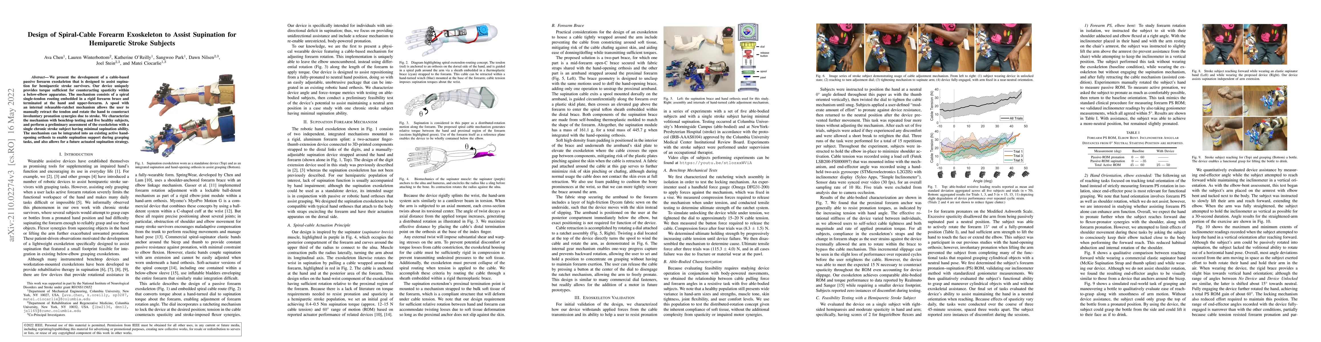 Thumbnail for Design of Spiral-Cable Forearm Exoskeleton to Assist Supination for
  Hemiparetic Stroke Subjects