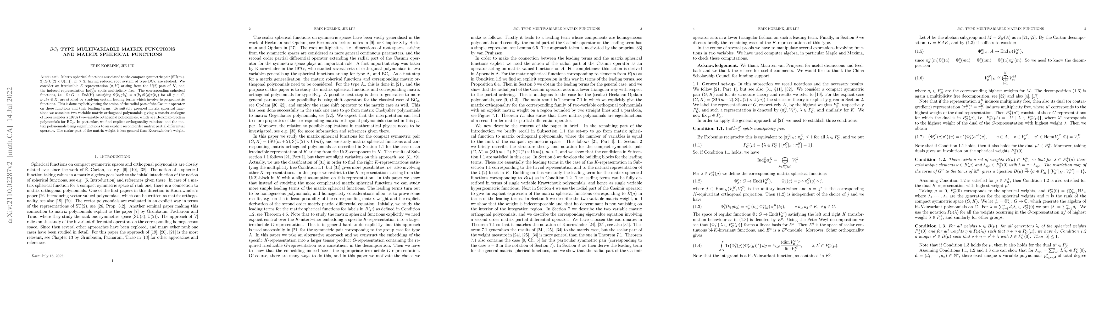 Thumbnail for $BC_2$ type multivariable matrix functions and matrix spherical
  functions