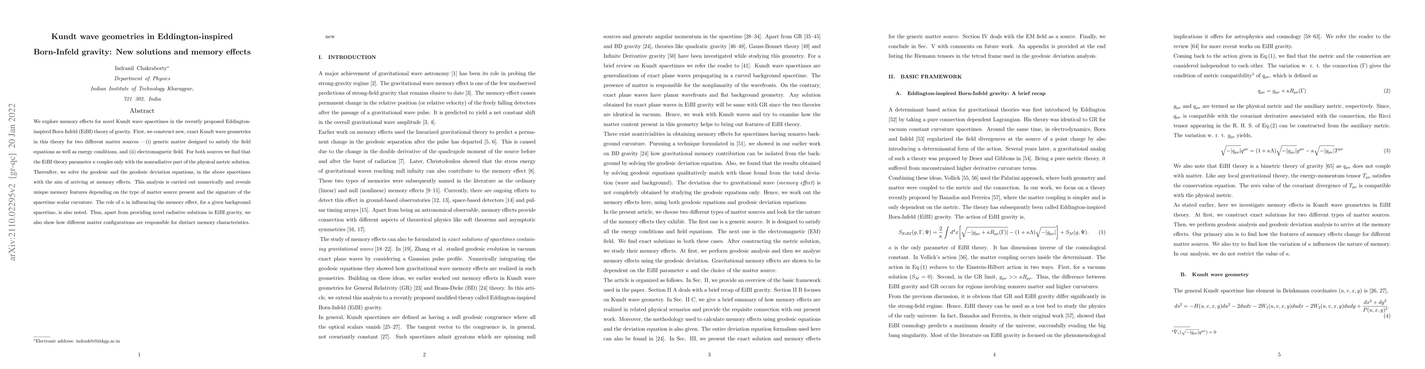Thumbnail for Kundt wave geometries in Eddington-inspired Born-Infeld gravity: New
  solutions and memory effects