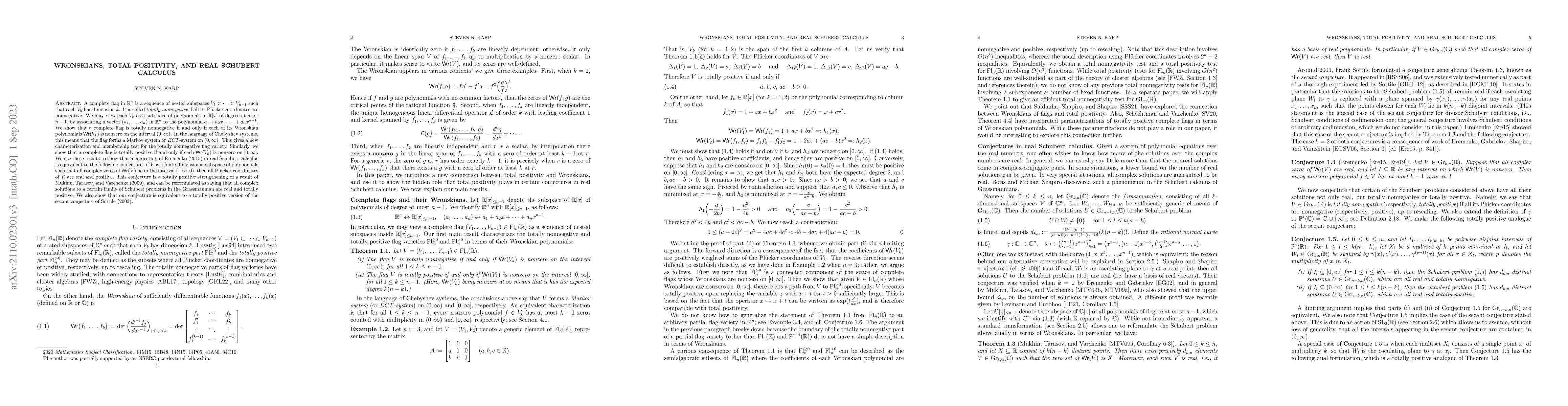 Thumbnail for Wronskians, total positivity, and real Schubert calculus