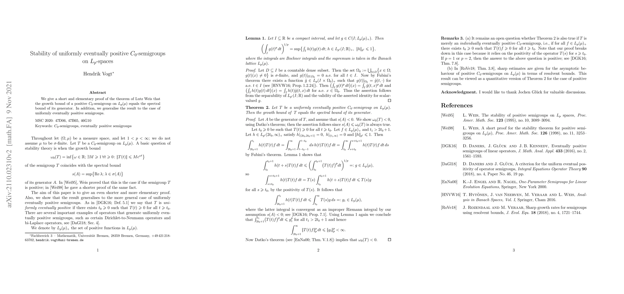 Thumbnail for Stability of uniformly eventually positive $C_0$-semigroups on
  $L_p$-spaces