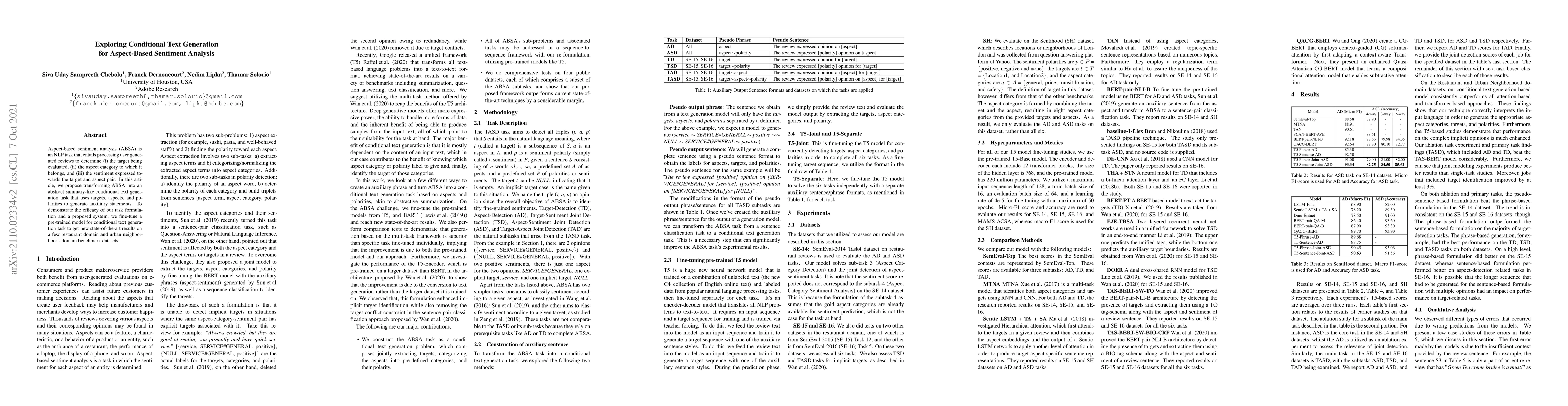 Thumbnail for Exploring Conditional Text Generation for Aspect-Based Sentiment
  Analysis