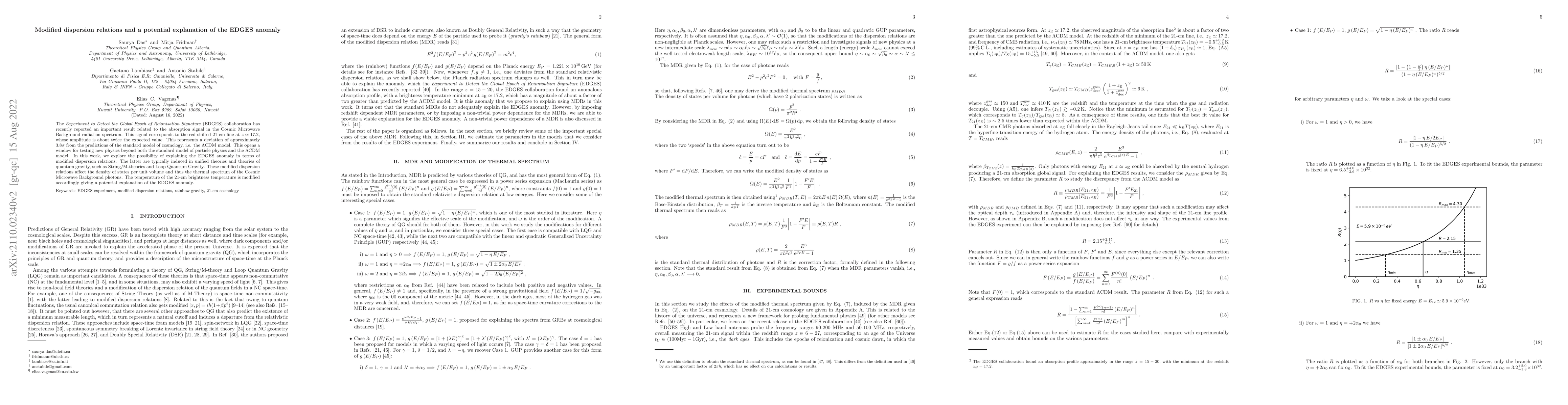 Thumbnail for Modified dispersion relations and a potential explanation of the EDGES
  anomaly