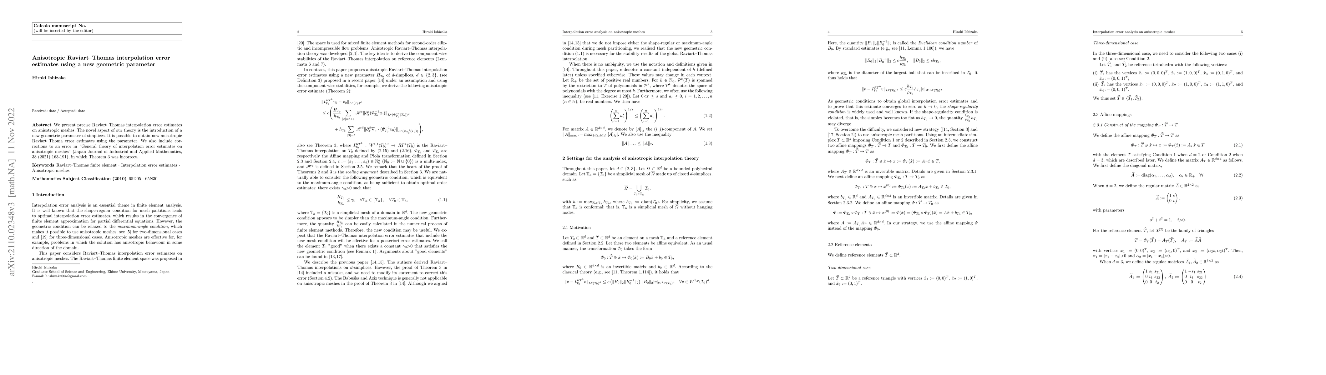 Thumbnail for Anisotropic Raviart-Thomas interpolation error estimates using a new
  geometric parameter
