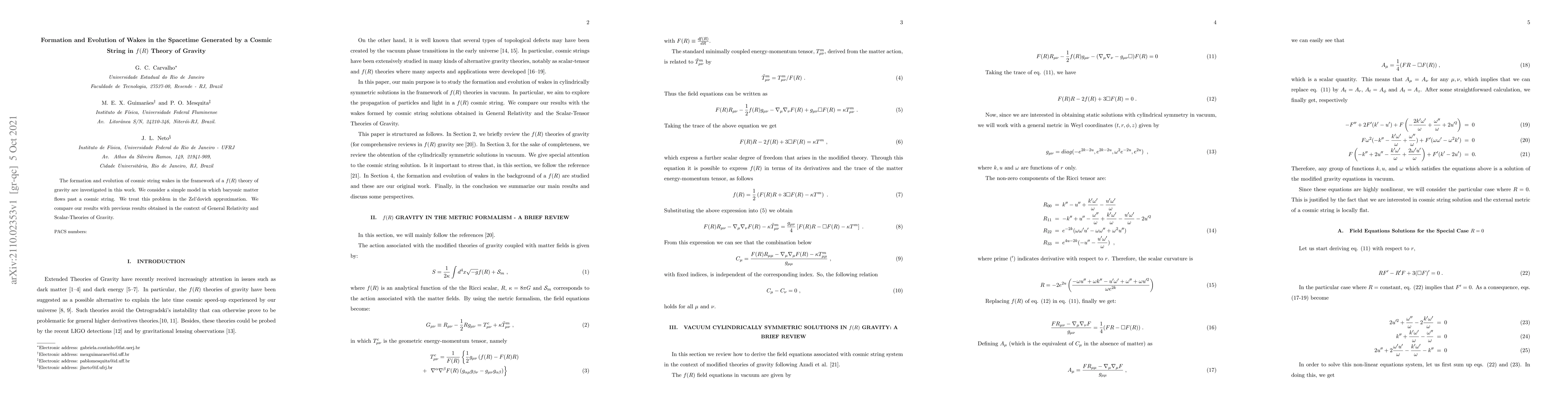 Thumbnail for Formation and Evolution of Wakes in the Spacetime Generated by a Cosmic
  String in $f(R)$ Theory of Gravity
