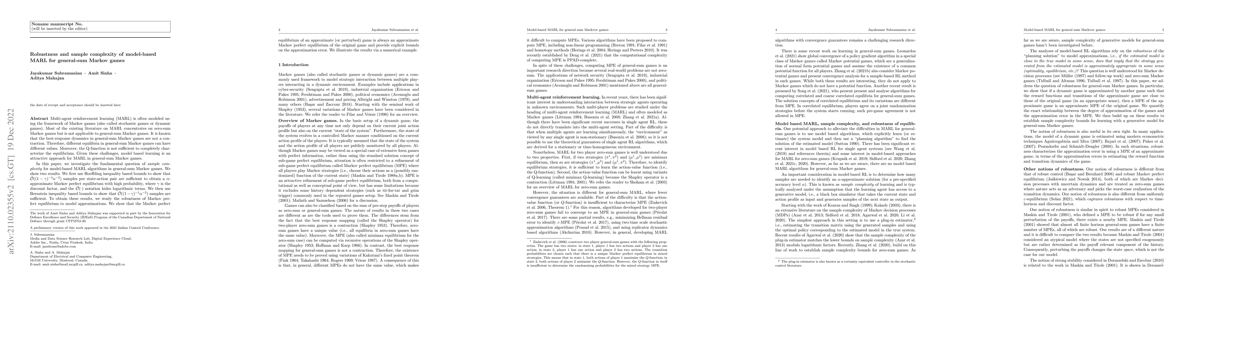 Thumbnail for Robustness and sample complexity of model-based MARL for general-sum
  Markov games