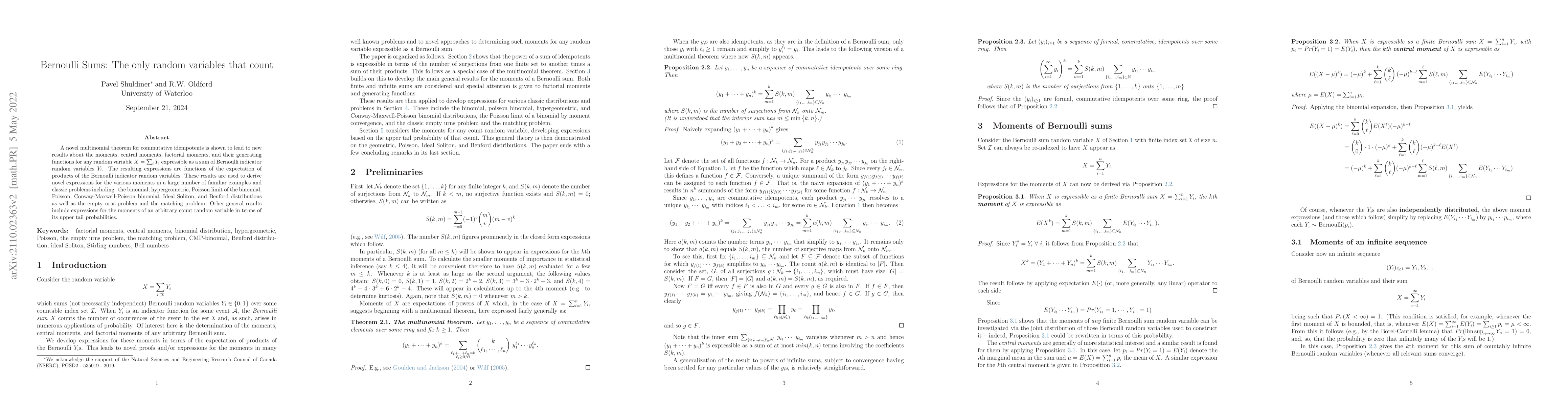 Thumbnail for Bernoulli Sums: The only random variables that count
