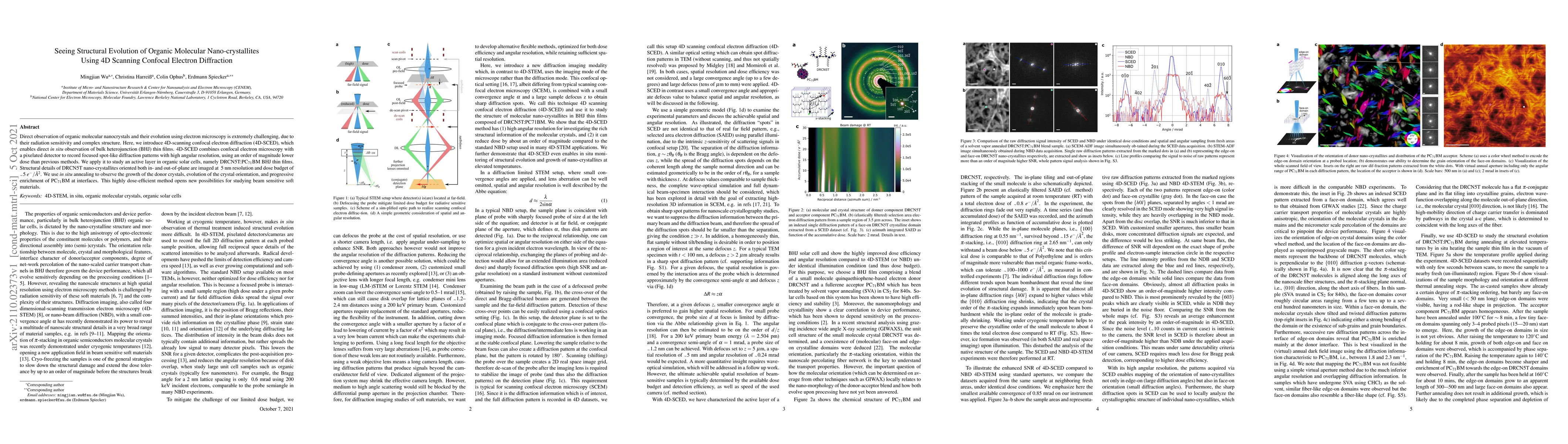 Thumbnail for Seeing Structural Evolution of Organic Molecular Nano-crystallites Using
  4D Scanning Confocal Electron Diffraction