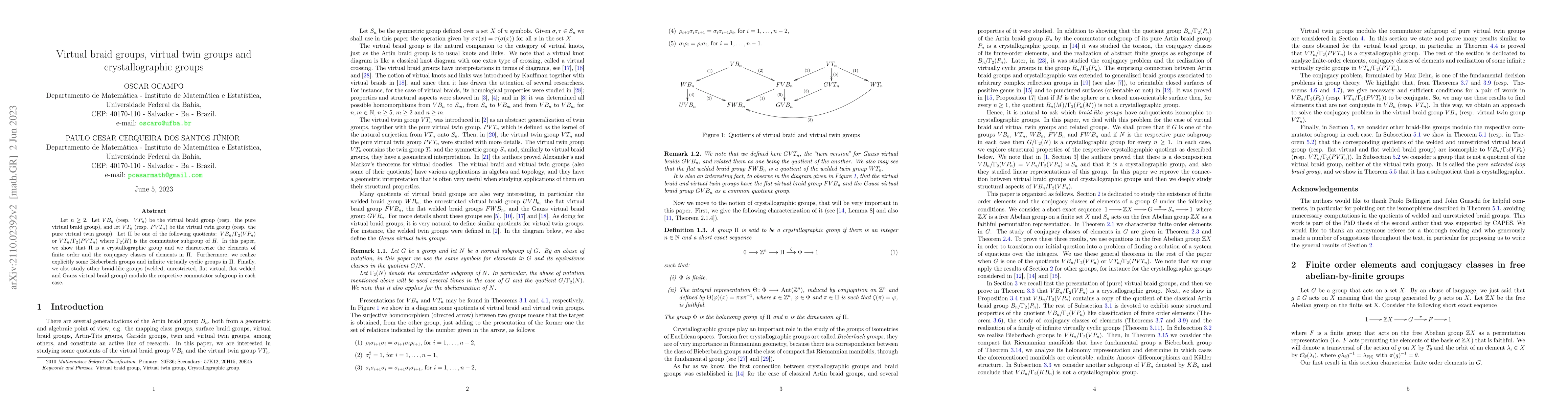 Thumbnail for Virtual braid groups, virtual twin groups and crystallographic groups