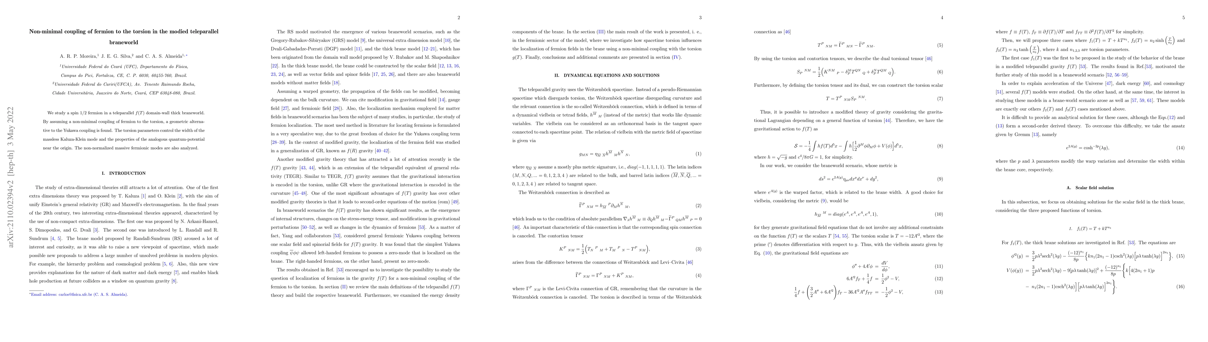 Thumbnail for Non-minimal coupling of fermion to the torsion in the modified
  teleparallel braneworld