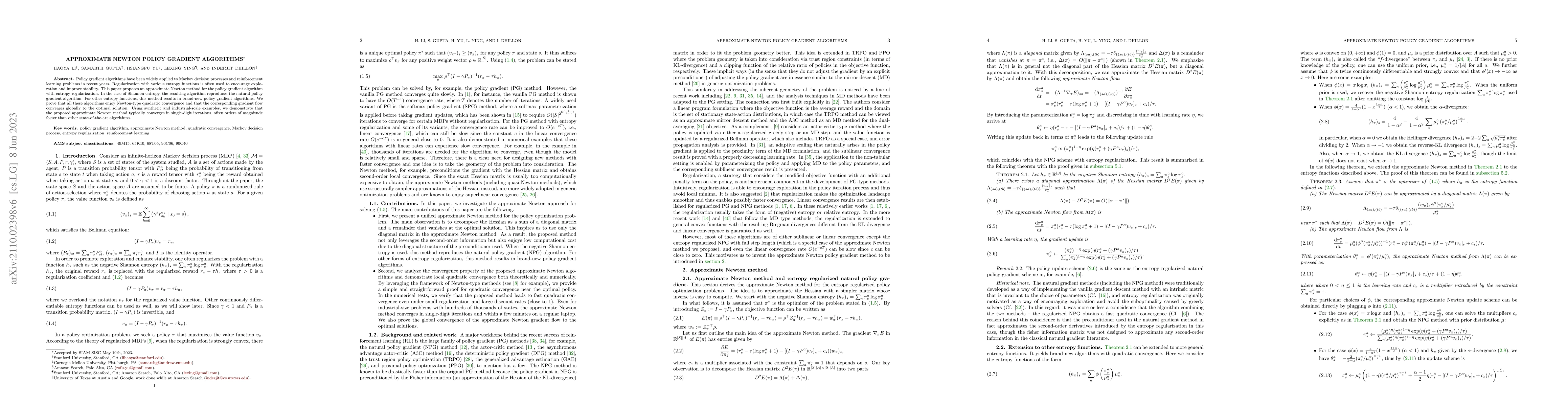 Thumbnail for Approximate Newton policy gradient algorithms