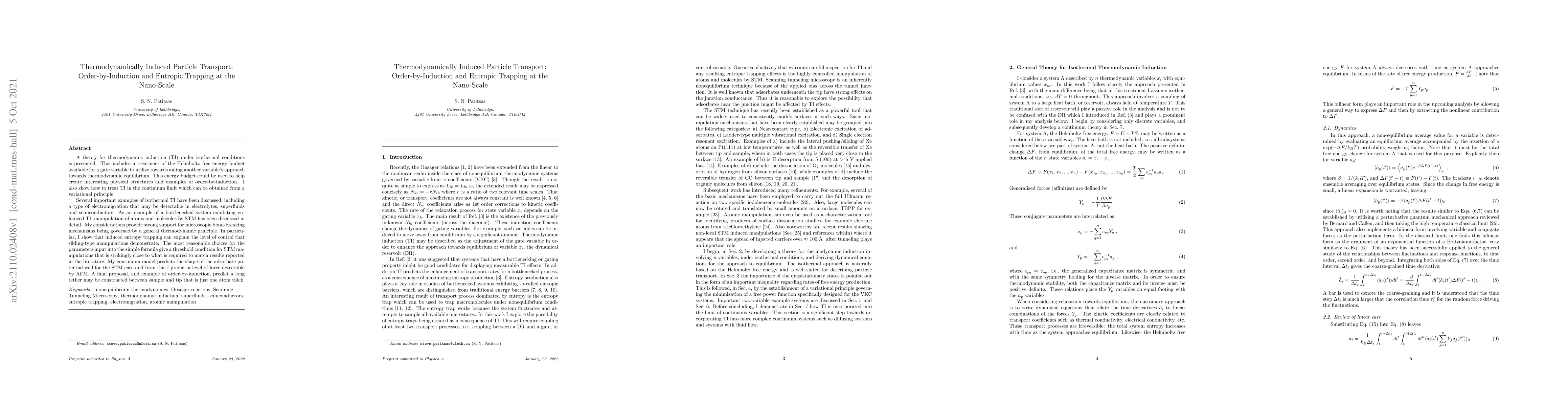 Thumbnail for Thermodynamically Induced Particle Transport: Order-by-Induction and
  Entropic Trapping at the Nano-Scale