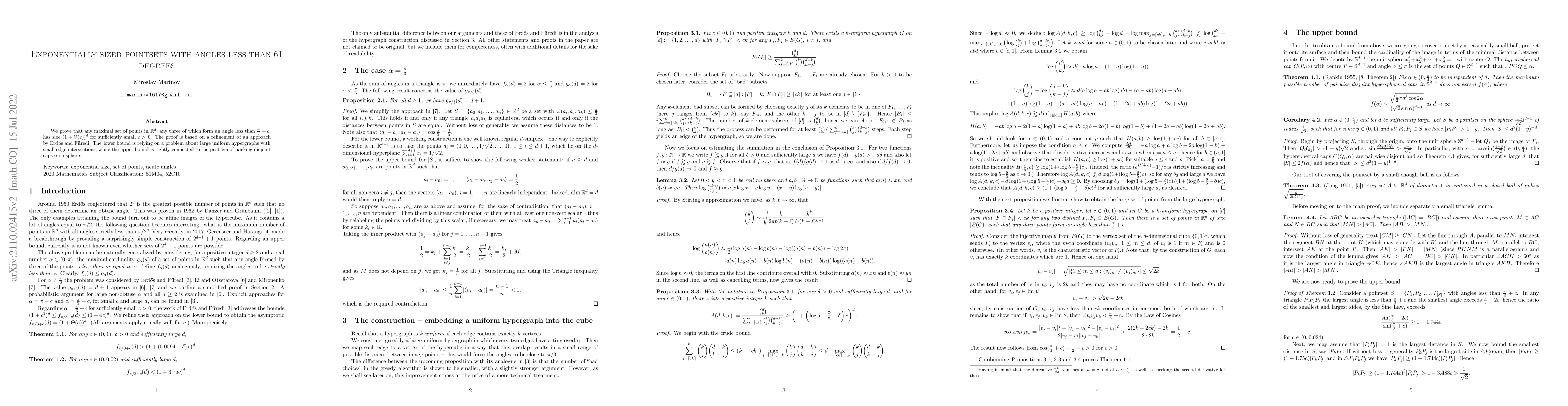 Thumbnail for Exponentially sized pointsets with angles less than 61 degrees