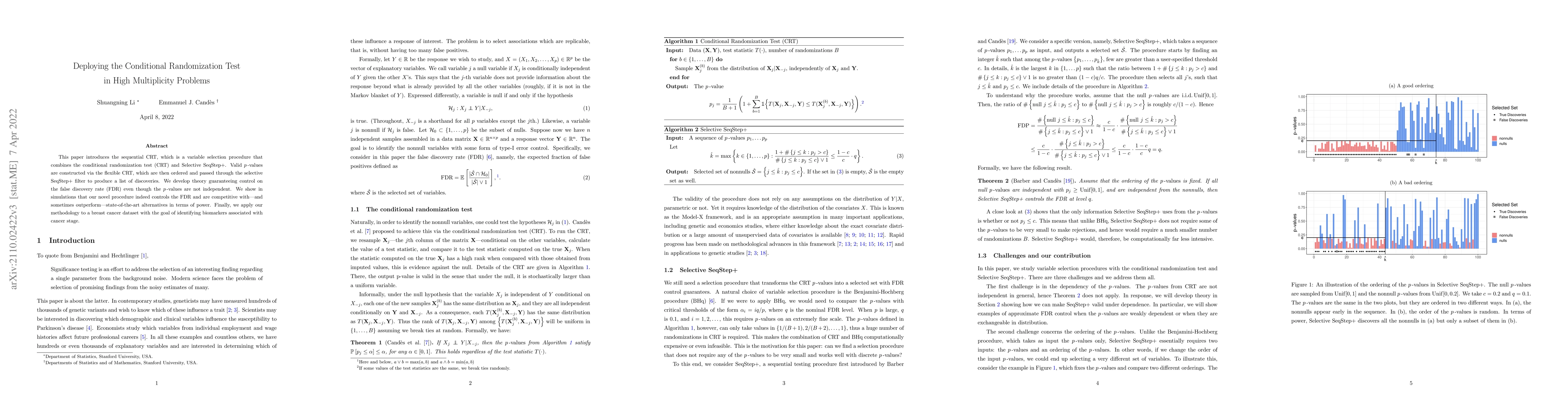 Thumbnail for Deploying the Conditional Randomization Test in High Multiplicity
  Problems