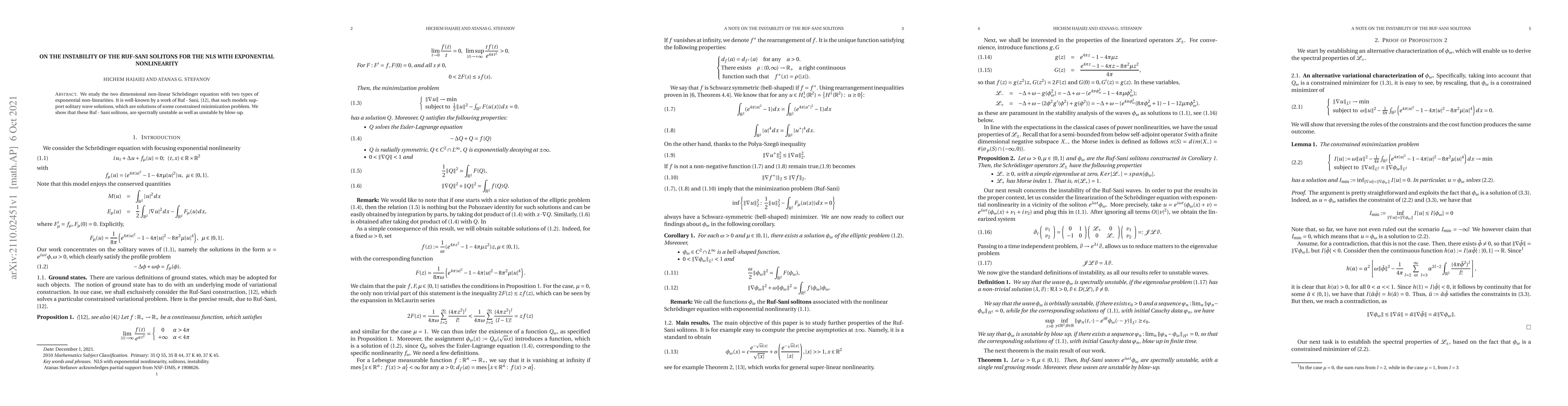 Thumbnail for On the instability of the Ruf-Sani solitons for the NLS with exponential
  nonlinearity