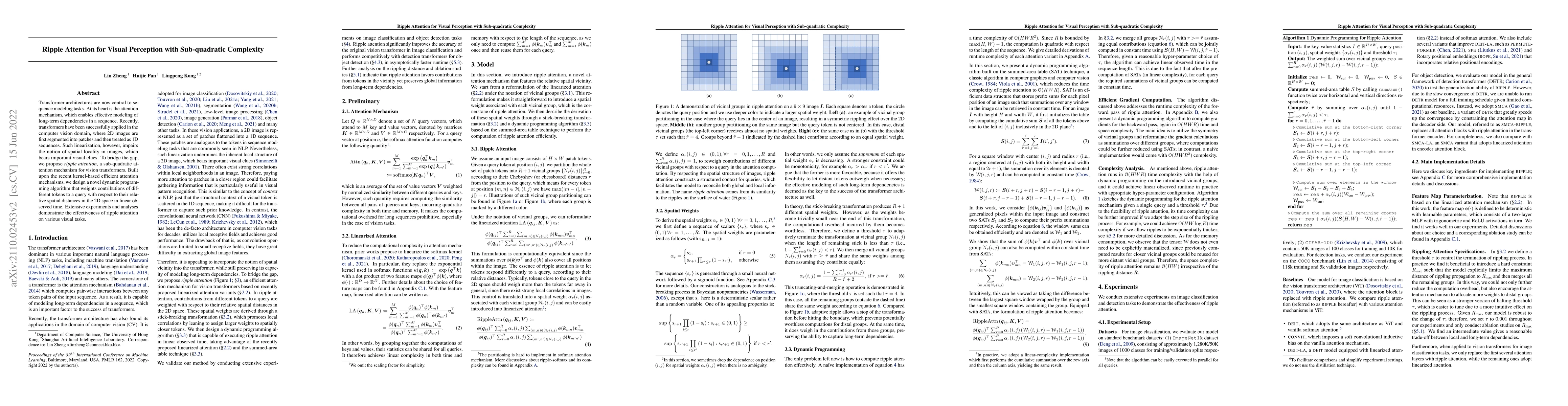 Thumbnail for Ripple Attention for Visual Perception with Sub-quadratic Complexity