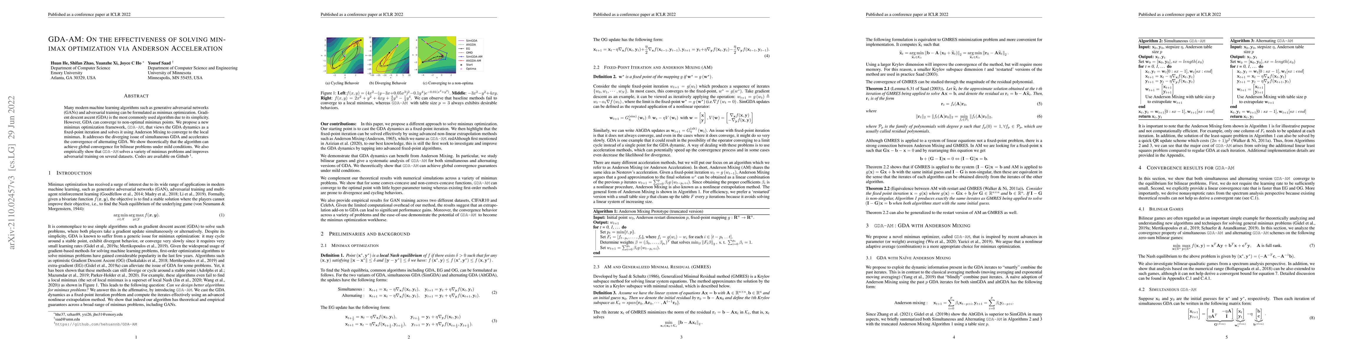 Thumbnail for GDA-AM: On the effectiveness of solving minimax optimization via
  Anderson Acceleration