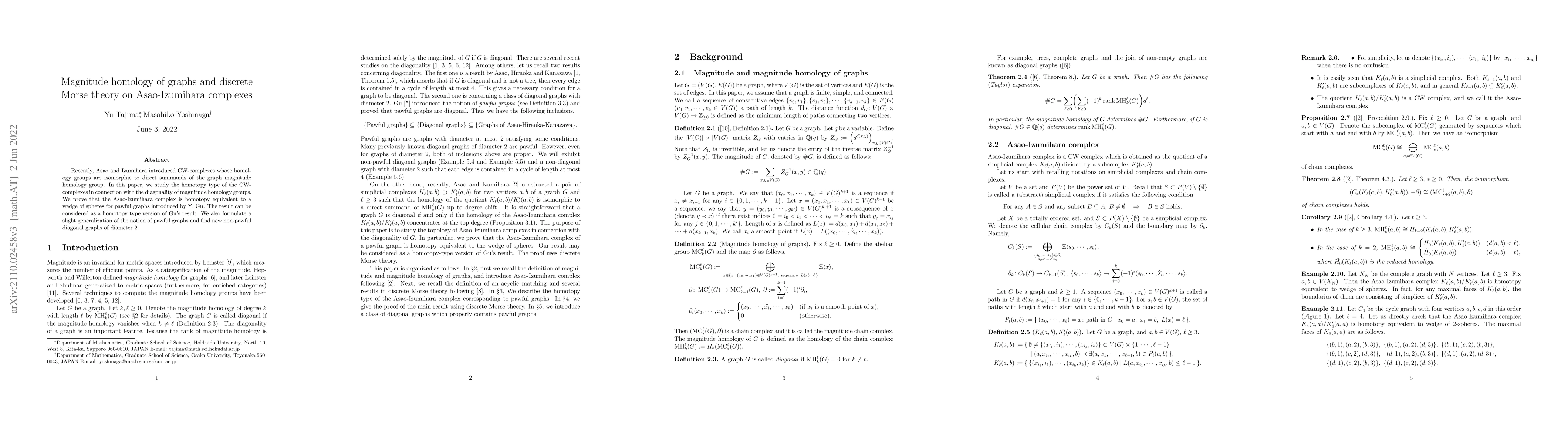 Thumbnail for Magnitude homology of graphs and discrete Morse theory on Asao-Izumihara
  complexes