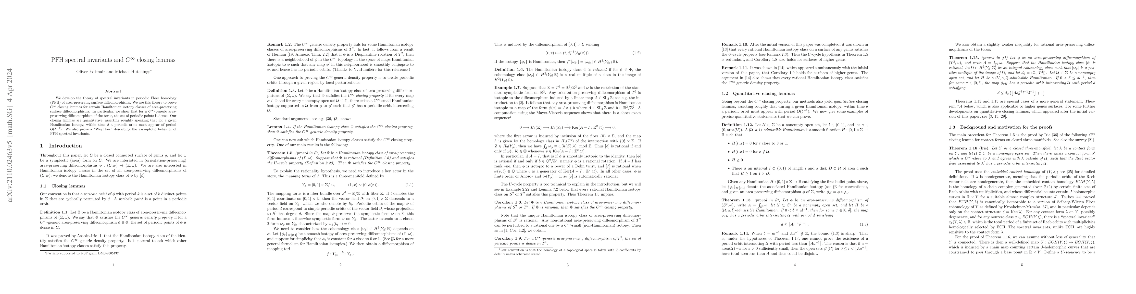 Thumbnail for PFH spectral invariants and $C^\infty$ closing lemmas