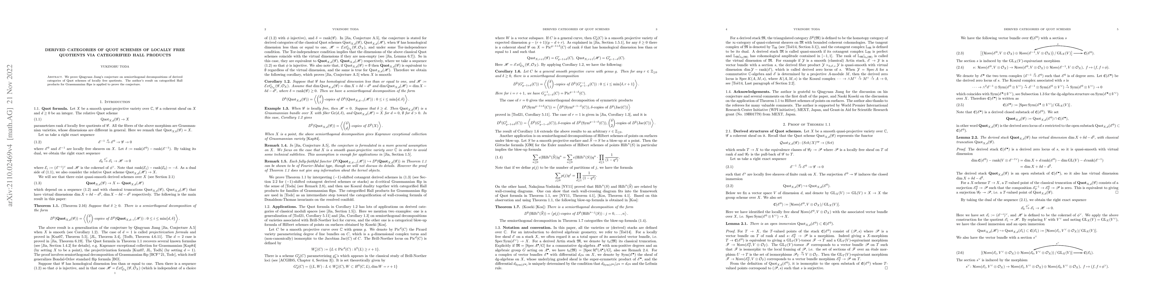 Thumbnail for Derived categories of Quot schemes of locally free quotients via
  categorified Hall products