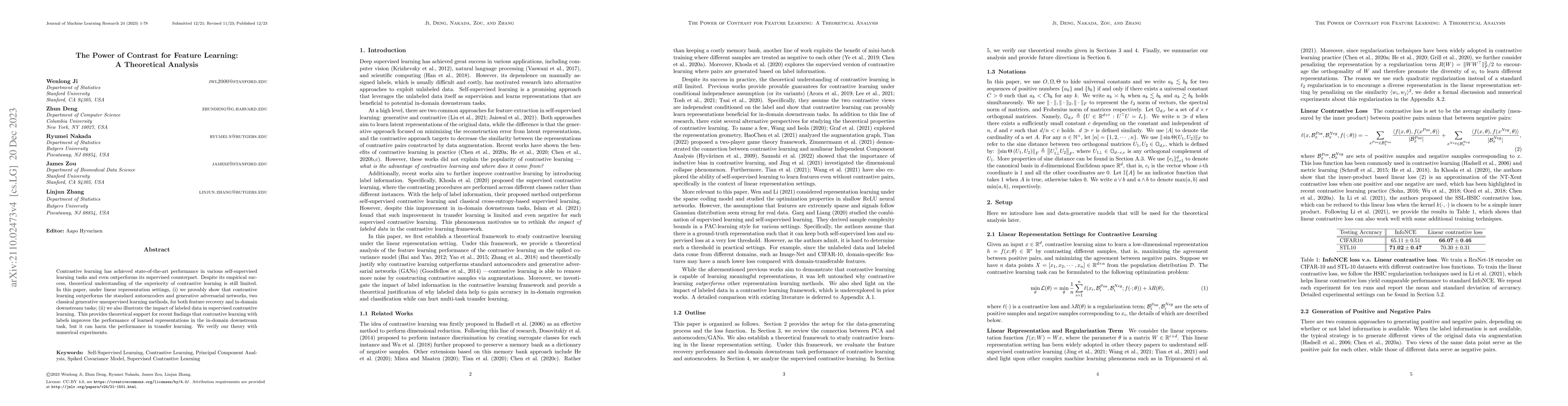 Thumbnail for The Power of Contrast for Feature Learning: A Theoretical Analysis