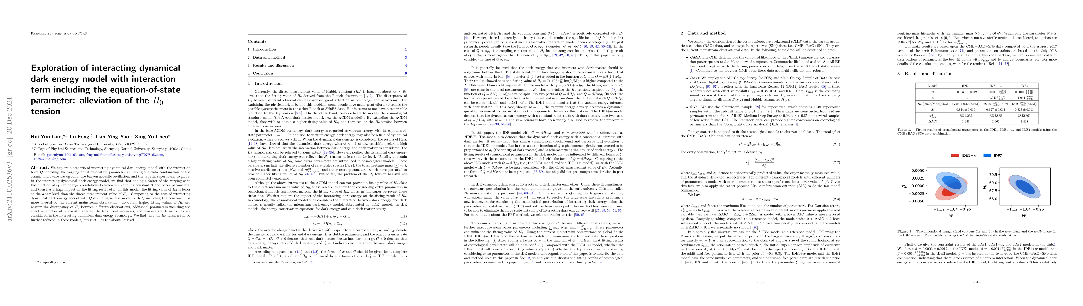 Thumbnail for Exploration of interacting dynamical dark energy model with interaction
  term including the equation-of-state parameter: alleviation of the $H_{0}$
  tension