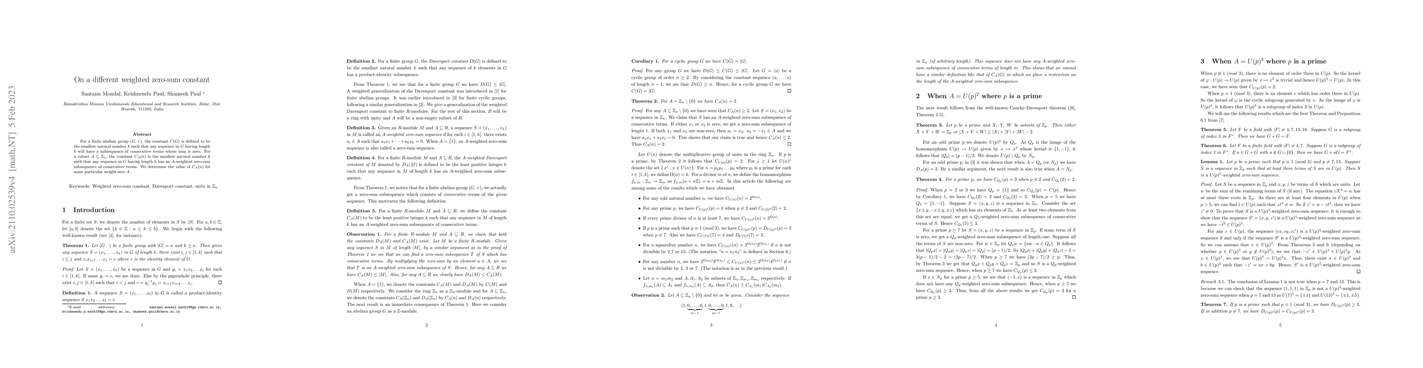 Thumbnail for On a different weighted zero-sum constant