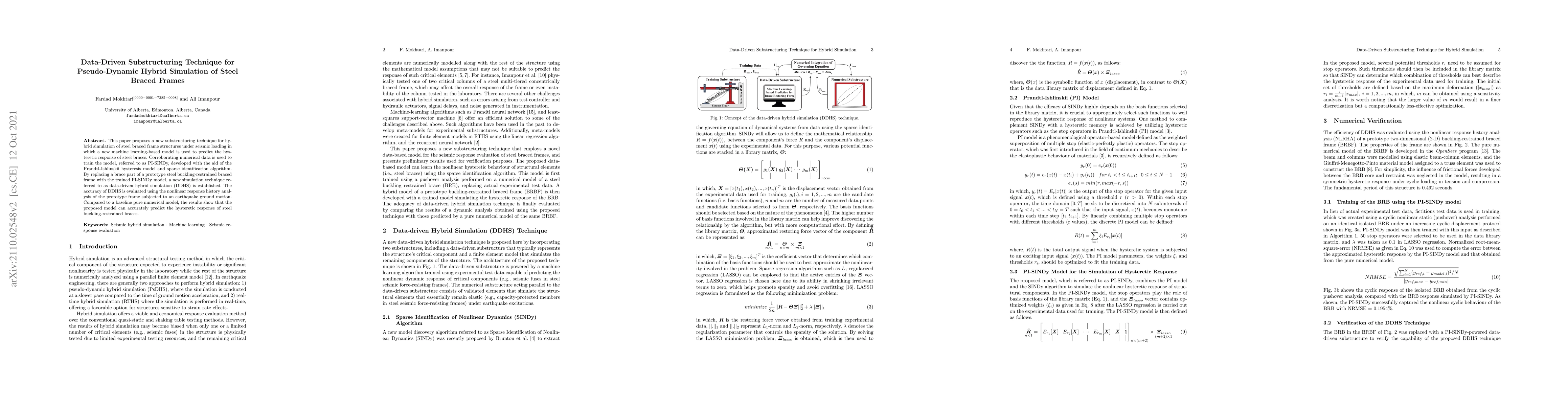 Thumbnail for Data-Driven Substructuring Technique for Pseudo-Dynamic Hybrid
  Simulation of Steel Braced Frames