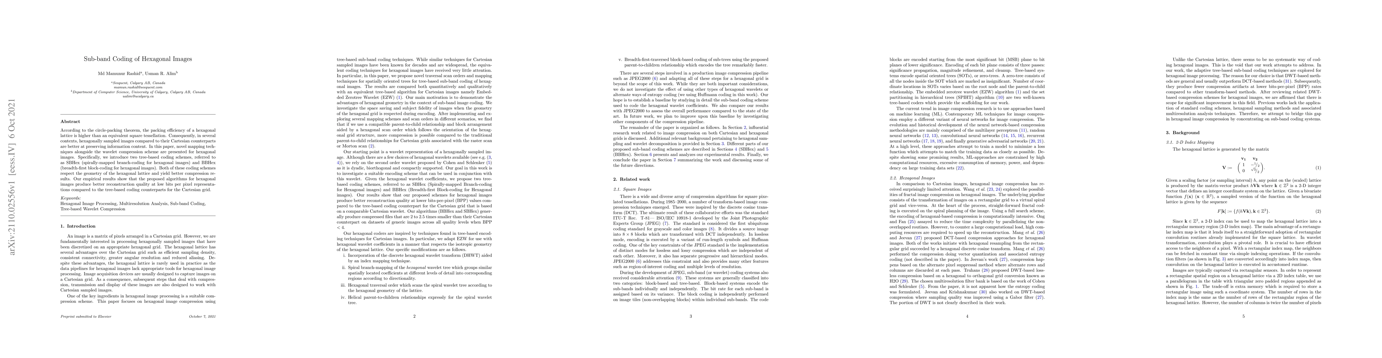 Thumbnail for Sub-band coding of hexagonal images