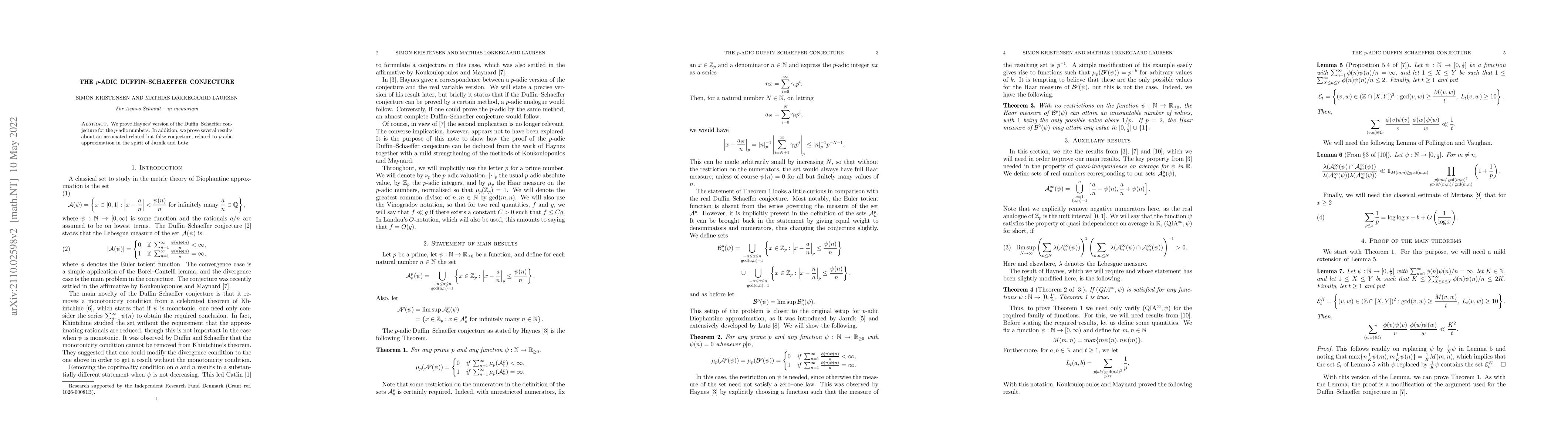 Thumbnail for The $p$-adic Duffin--Schaeffer conjecture