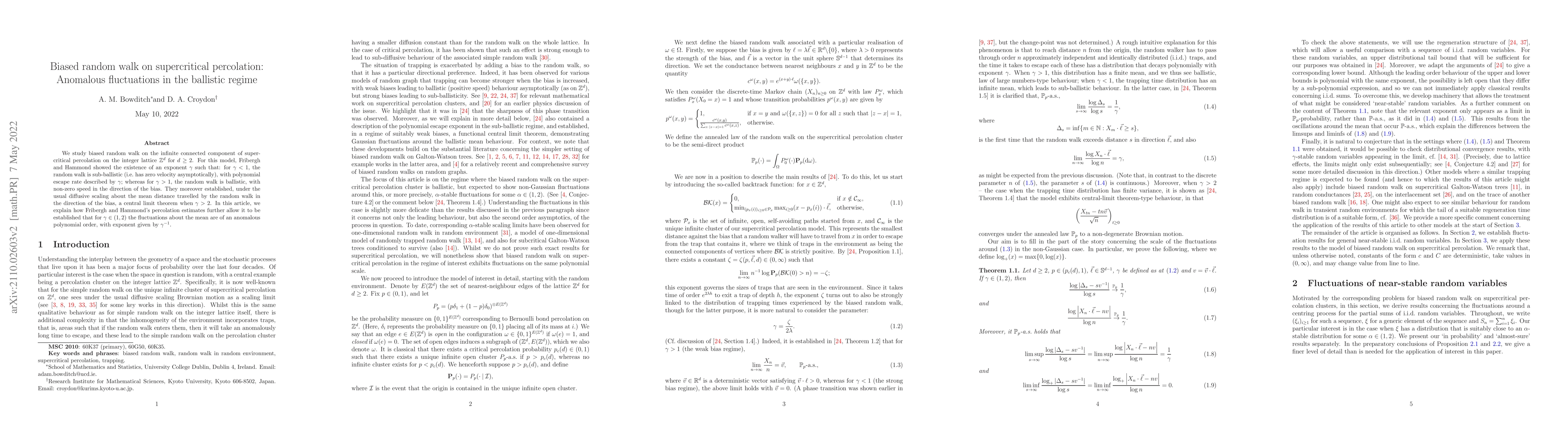 Thumbnail for Biased random walk on supercritical percolation: Anomalous fluctuations
  in the ballistic regime