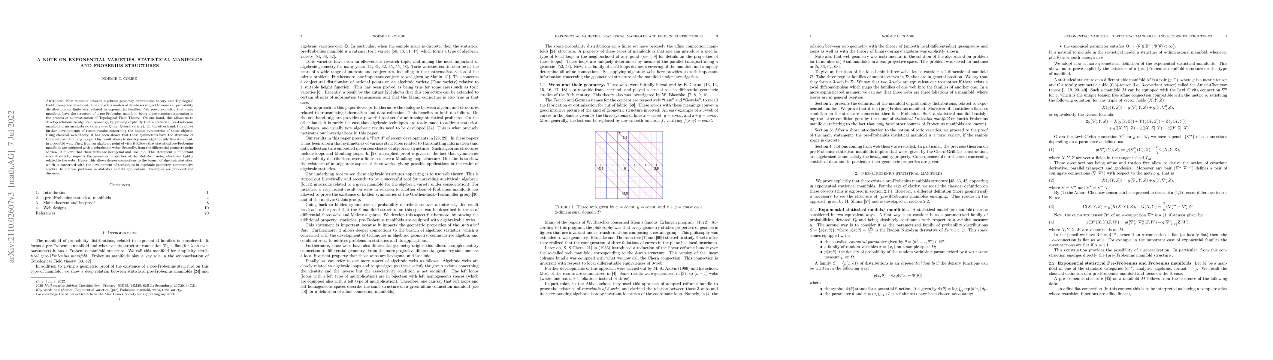 Thumbnail for A note on exponential varieties, statistical manifolds and Frobenius
  structures