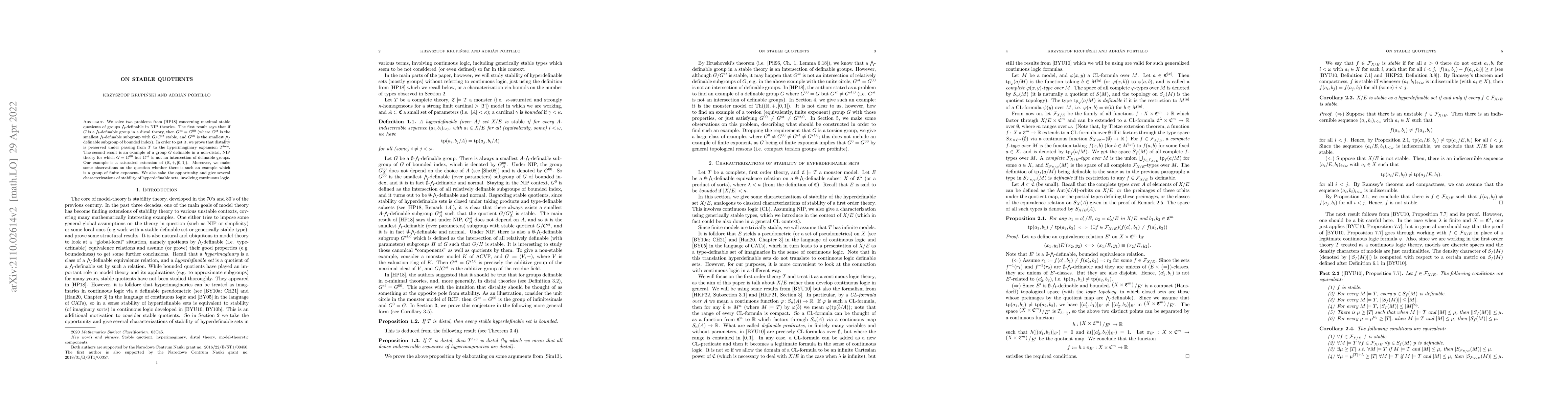 Thumbnail for On stable quotients