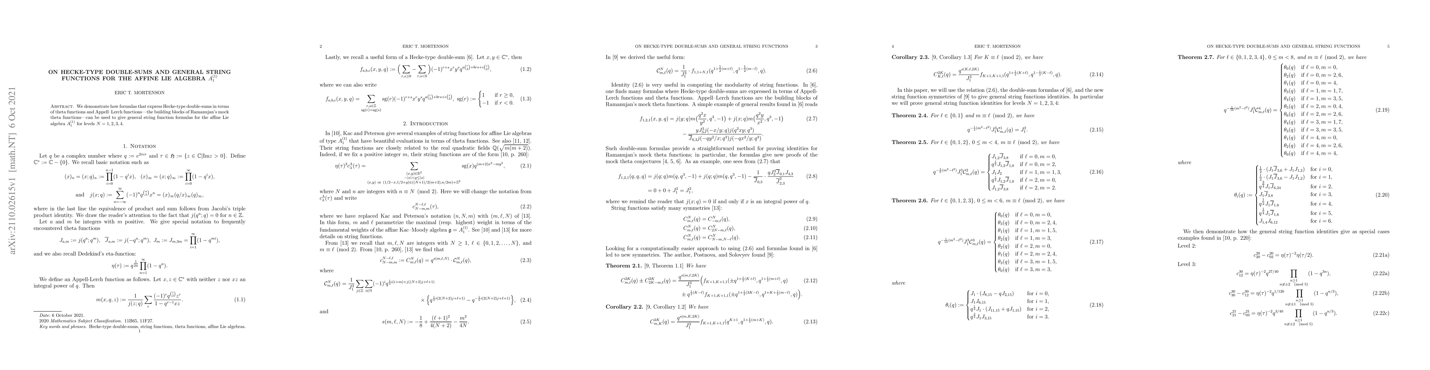 Thumbnail for On Hecke-type double-sums and general string functions for the affine
  Lie algebra $A_{1}^{(1)}$