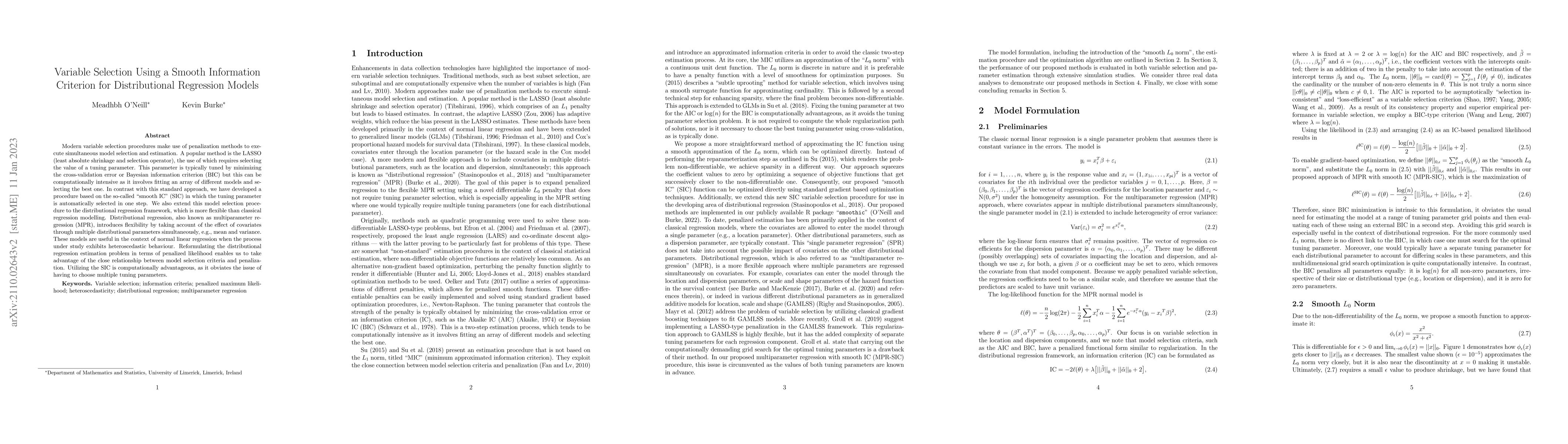 Thumbnail for Variable Selection Using a Smooth Information Criterion for
  Distributional Regression Models