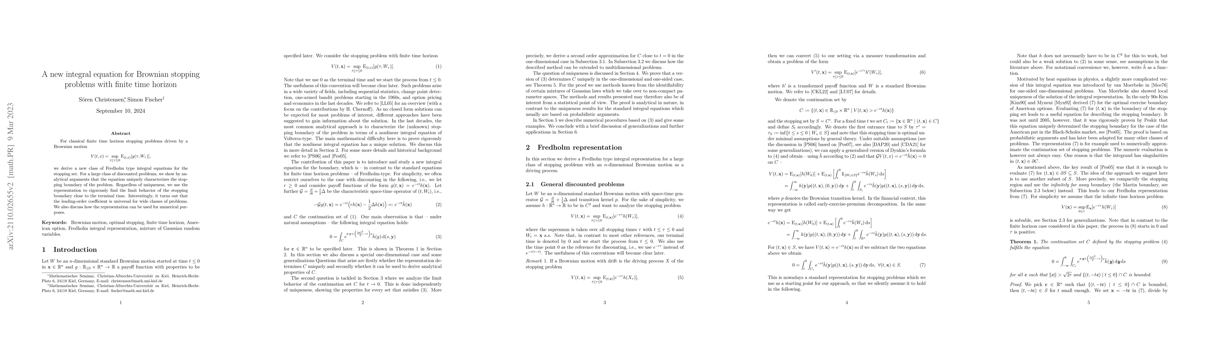 Thumbnail for A new integral equation for Brownian stopping problems with finite time
  horizon
