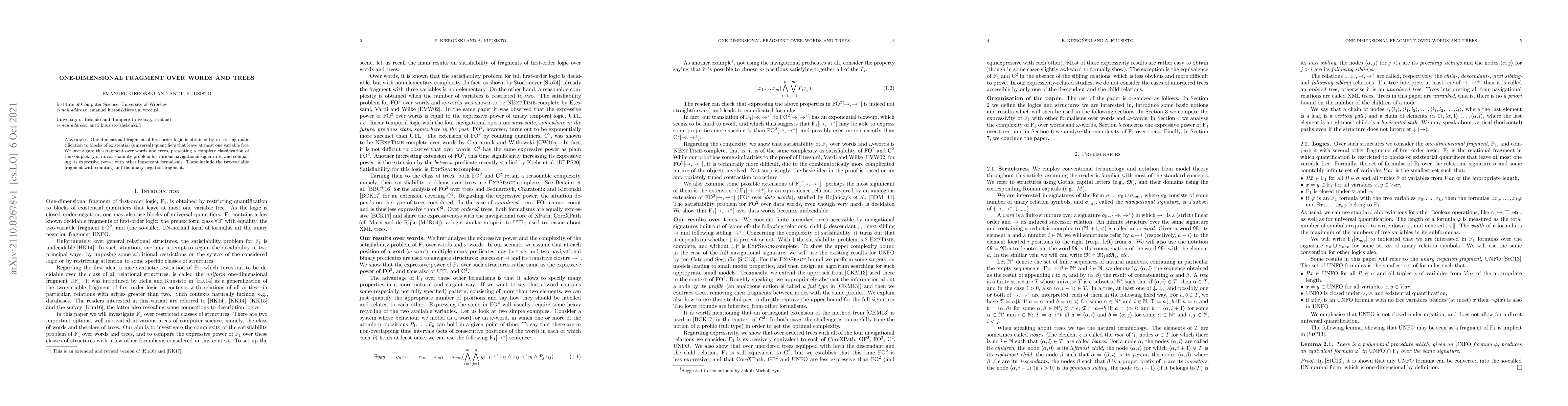 Thumbnail for One-Dimensional Fragment over Words and Trees