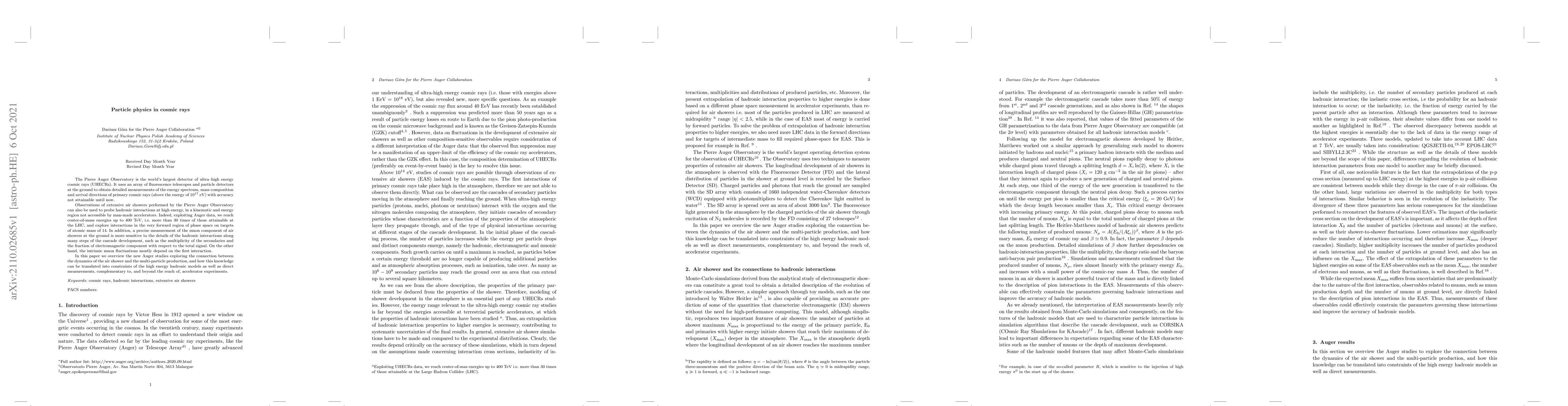 Thumbnail for Particle physics in cosmic rays