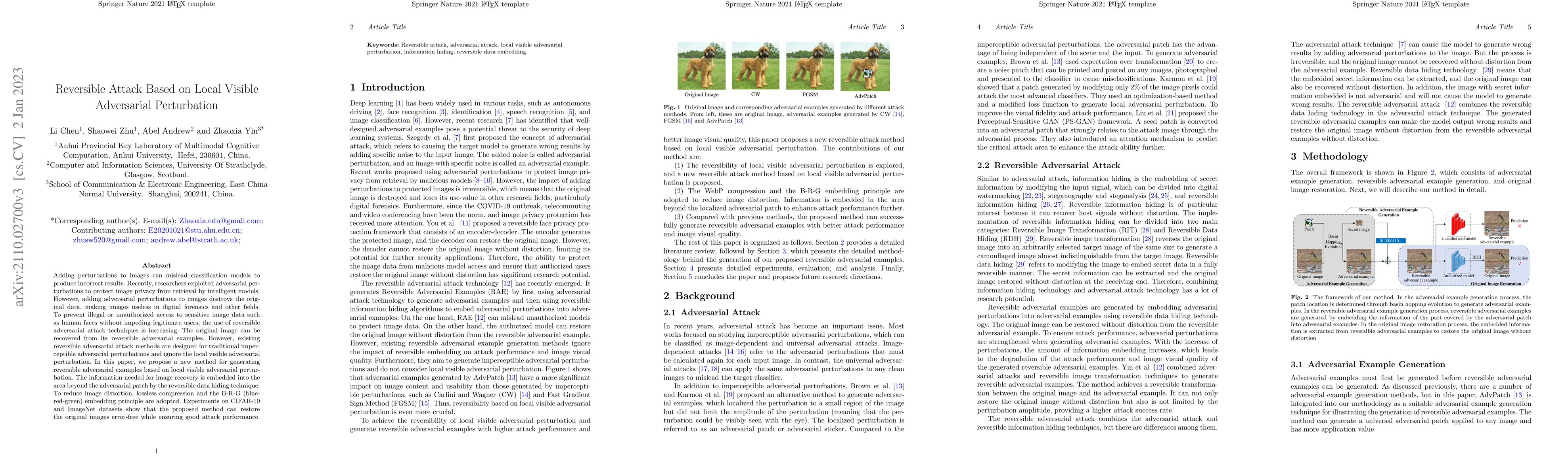Thumbnail for Reversible Attack based on Local Visual Adversarial Perturbation