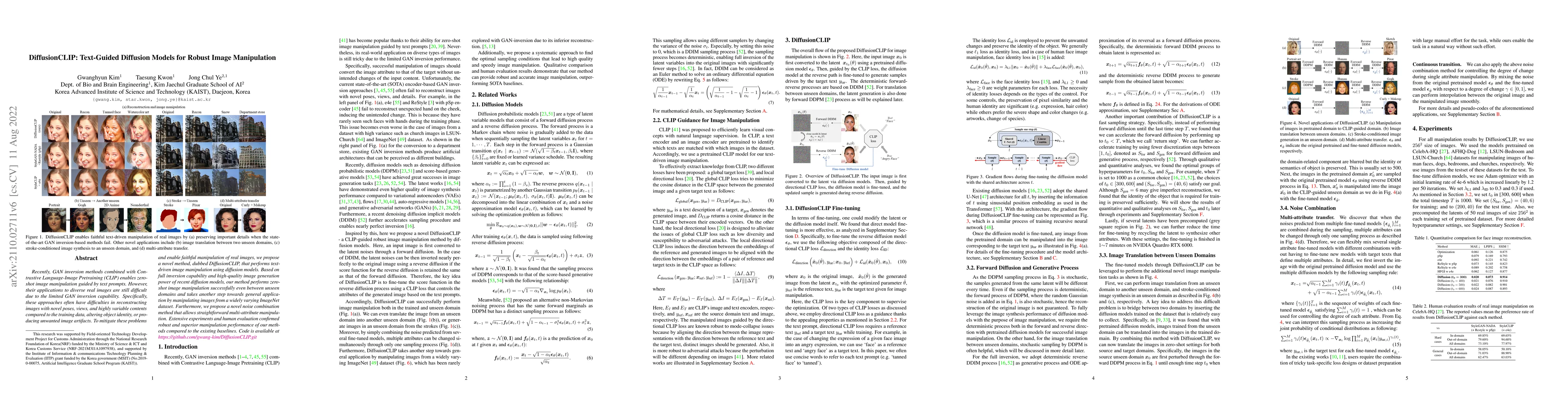Thumbnail for DiffusionCLIP: Text-Guided Diffusion Models for Robust Image
  Manipulation
