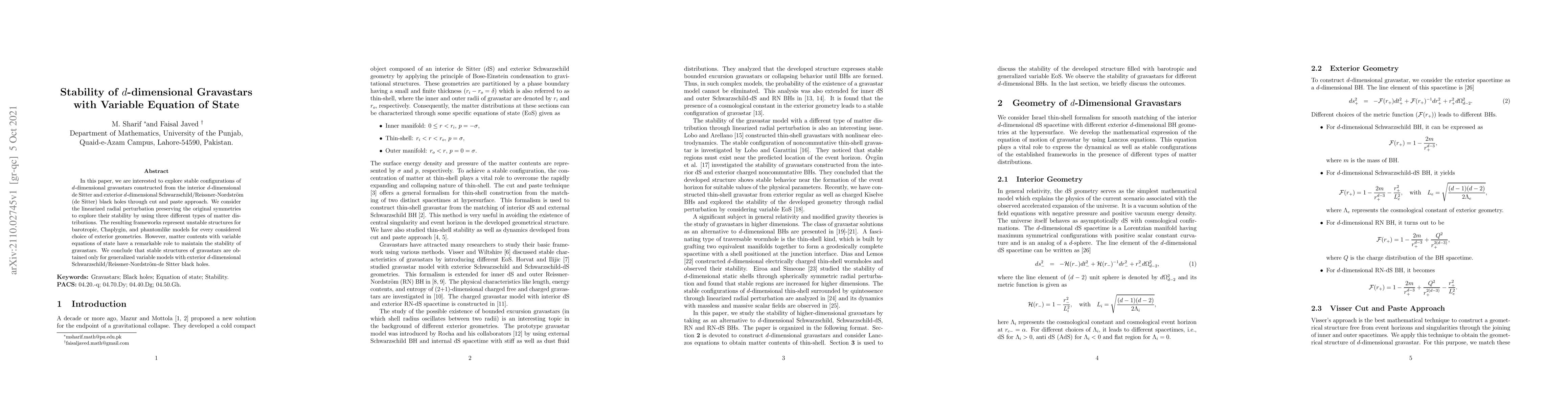 Thumbnail for Stability of $d$-dimensional Gravastars with Variable Equation of State