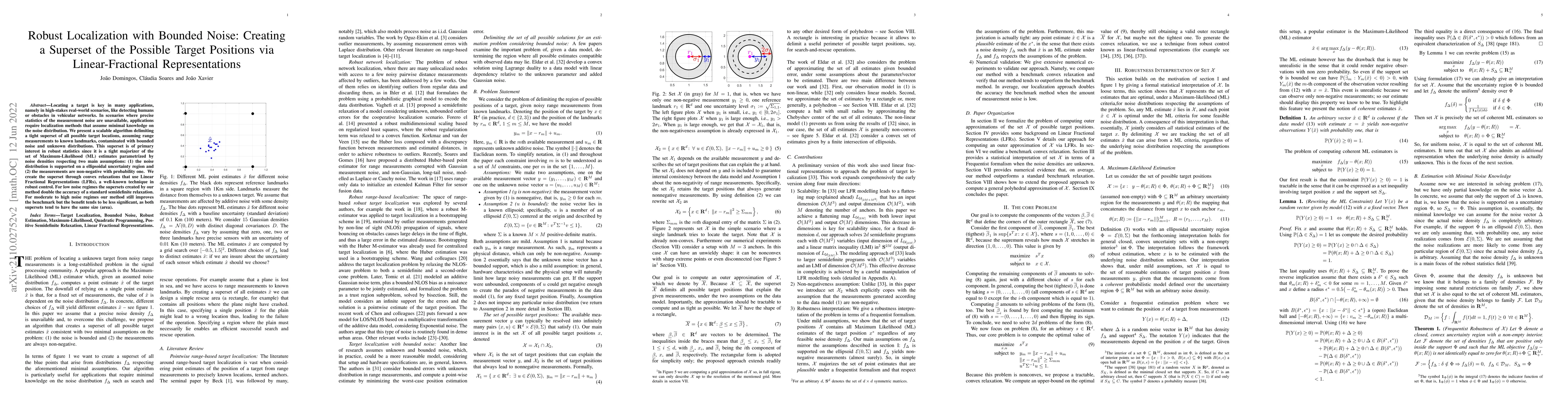 Thumbnail for Robust Localization with Bounded Noise: Creating a Superset of the
  Possible Target Positions via Linear-Fractional Representations