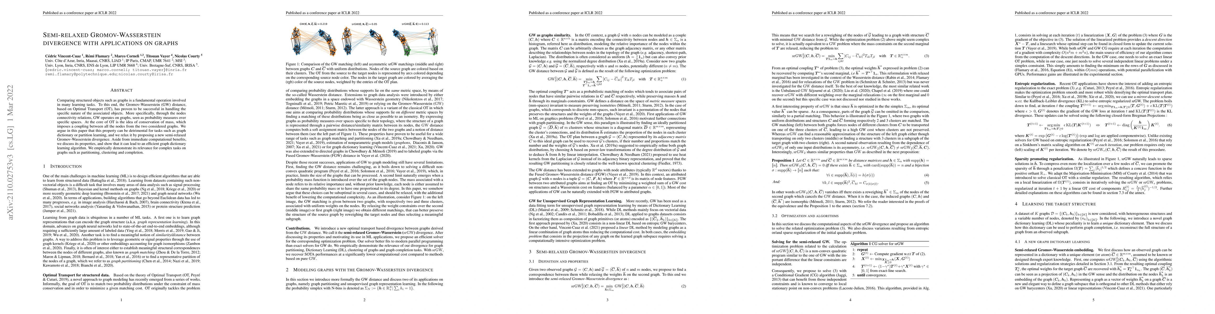 Thumbnail for Semi-relaxed Gromov-Wasserstein divergence with applications on graphs