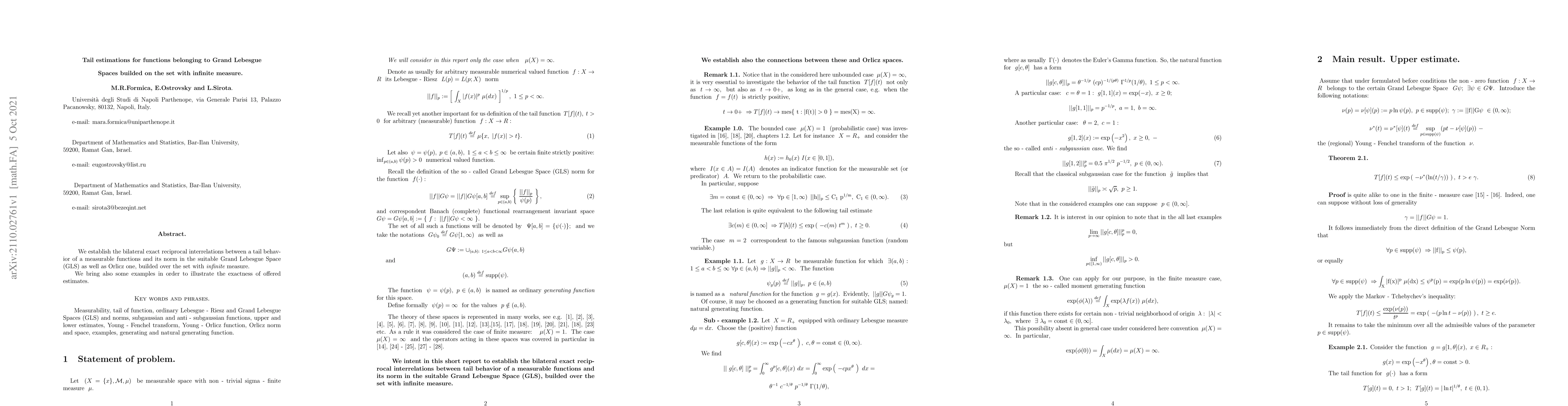 Thumbnail for Tail estimations for functions belonging to Grand Lebesgue Spaces
  builded on the set with infinite measure