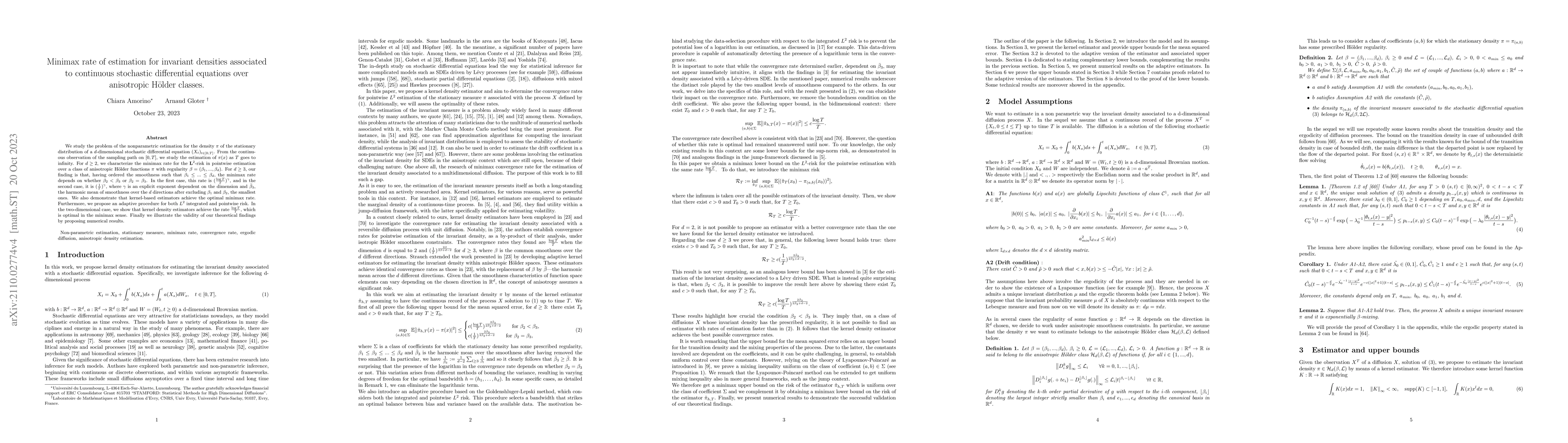 Thumbnail for Minimax rate of estimation for invariant densities associated to
  continuous stochastic differential equations over anisotropic Holder classes