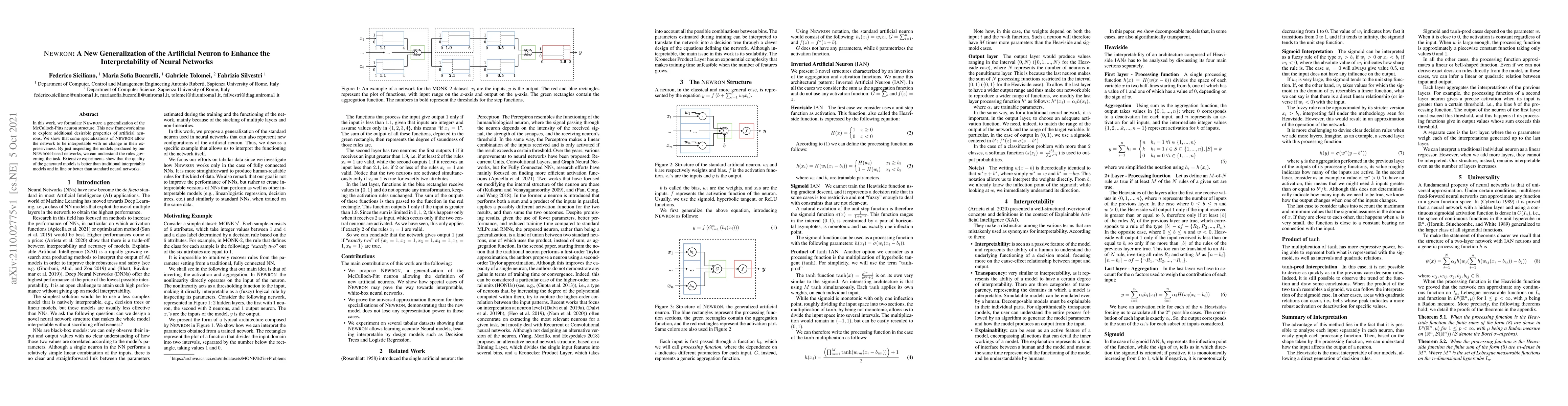 Thumbnail for NEWRON: A New Generalization of the Artificial Neuron to Enhance the
  Interpretability of Neural Networks