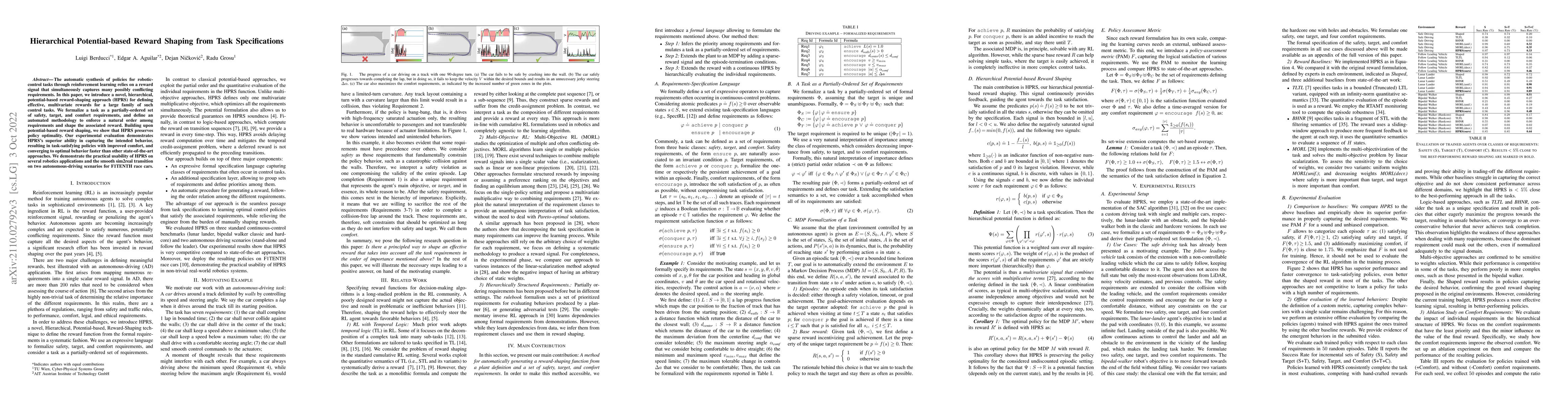 Thumbnail for Hierarchical Potential-based Reward Shaping from Task Specifications