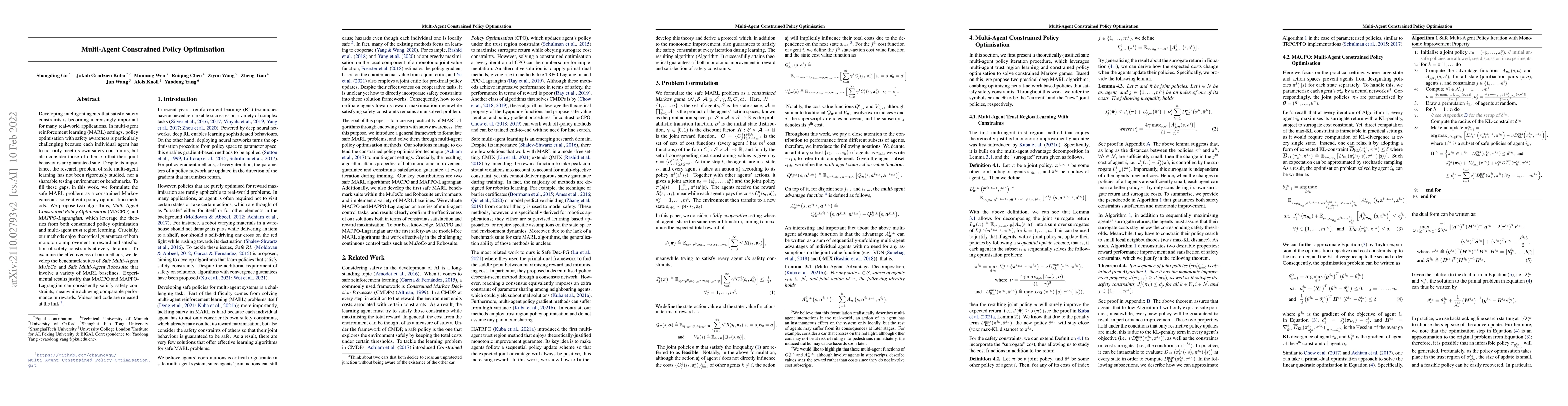 Thumbnail for Multi-Agent Constrained Policy Optimisation